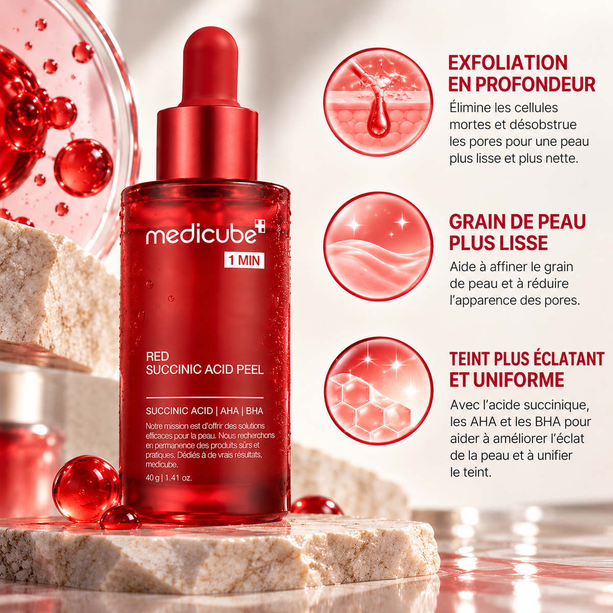 Sérum activateur nettoyant à l’acide succinique rouge à 21 %